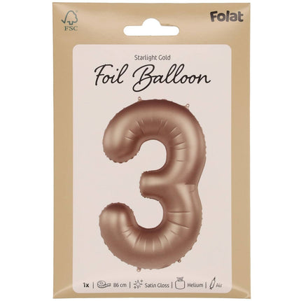 Feestbazaar Folieballon Cijfer 3 Starlight Gold (86cm)