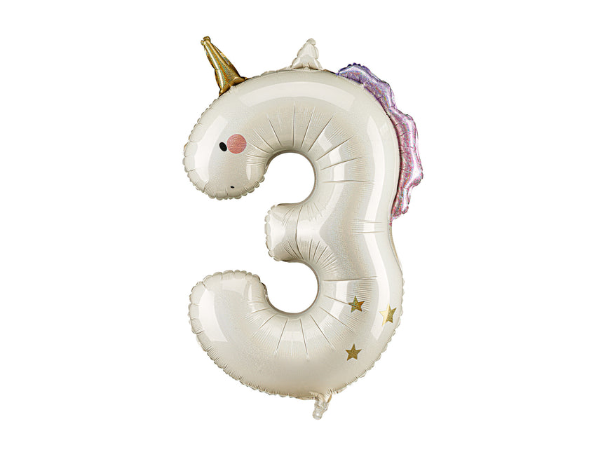 Feestbazaar Folieballon Cijfer 3 Unicorn (93cm)