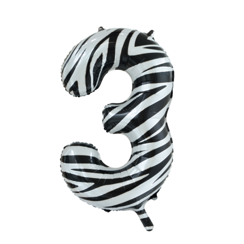 Feestbazaar Folieballon Cijfer 3 Zebra (86cm)