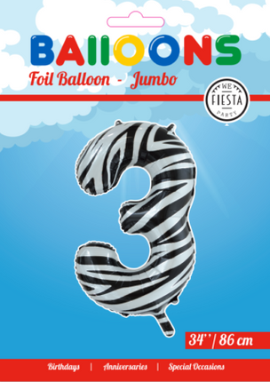 Feestbazaar Folieballon Cijfer 3 Zebra (86cm)