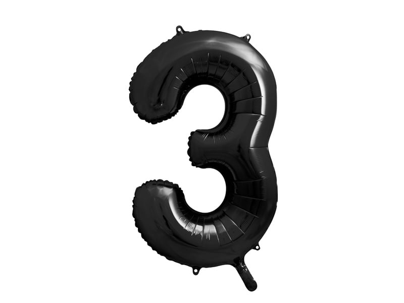 Feestbazaar Folieballon Cijfer 3 Zwart (86cm)