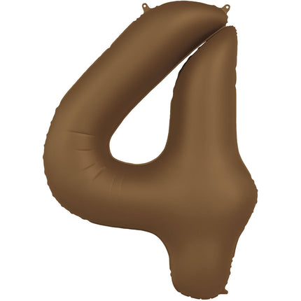 Feestbazaar Folieballon Cijfer 4 Bruin Mat (86cm)