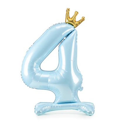 Feestbazaar Folieballon Cijfer 4 Hemelsblauw Op Standaard 84cm