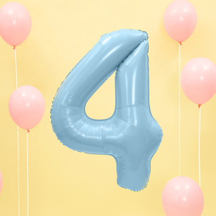 Feestbazaar Folieballon cijfer 4 lichtblauw 86cm