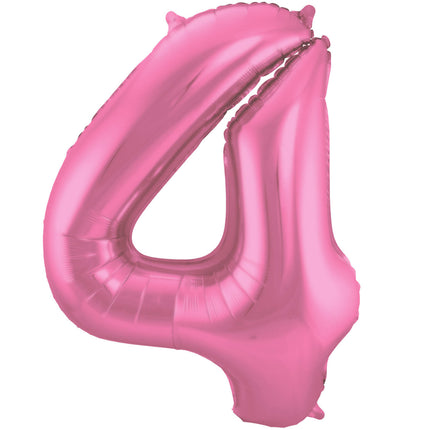 Feestbazaar Folieballon Cijfer 4 Metallic Mat Roze (86cm)