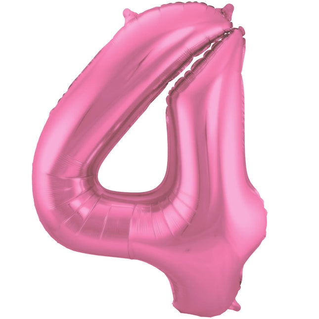 Feestbazaar Folieballon Cijfer 4 Metallic Mat Roze (86cm)