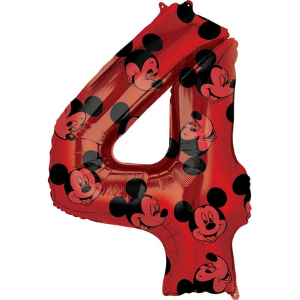 Feestbazaar Folieballon Cijfer 4 Mickey Mouse Rood (66cm)