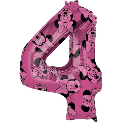 Feestbazaar Folieballon Cijfer 4 Minnie Mouse Roze (66cm)