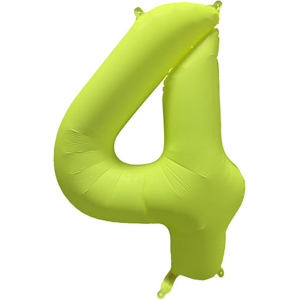 Feestbazaar Folieballon Cijfer 4 Neon Geel (86cm)