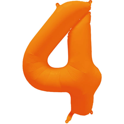 Feestbazaar Folieballon Cijfer 4 Neon Oranje (86cm)