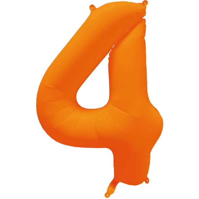 Feestbazaar Folieballon Cijfer 4 Neon Oranje (86cm)