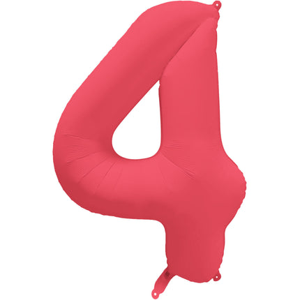 Feestbazaar Folieballon Cijfer 4 Neon Rood (86cm)