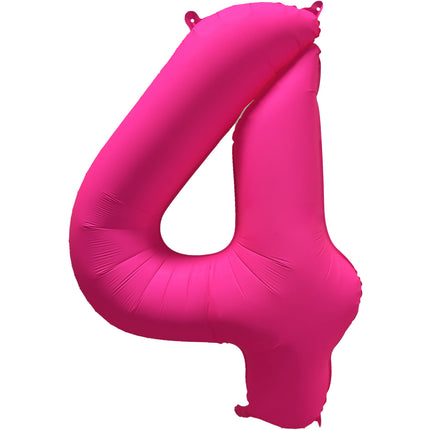 Feestbazaar Folieballon Cijfer 4 Neon Roze (86cm)