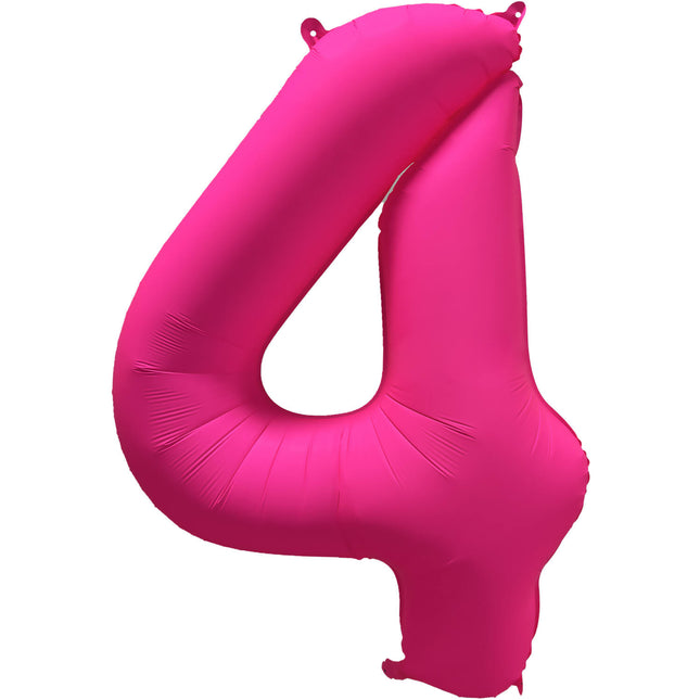 Feestbazaar Folieballon Cijfer 4 Neon Roze (86cm)
