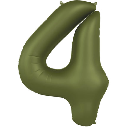 Feestbazaar Folieballon Cijfer 4 Olijfgroen Mat (86cm)