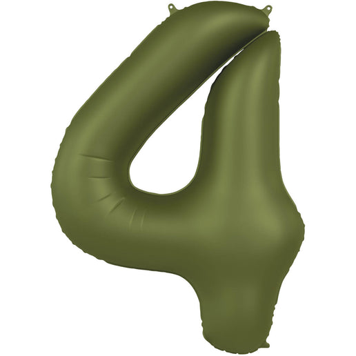 Feestbazaar Folieballon Cijfer 4 Olijfgroen Mat (86cm)