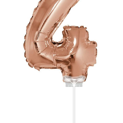 Feestbazaar Folieballon Cijfer '4' Rose Goud 40cm met stokje