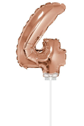 Feestbazaar Folieballon Cijfer '4' Rose Goud 40cm met stokje