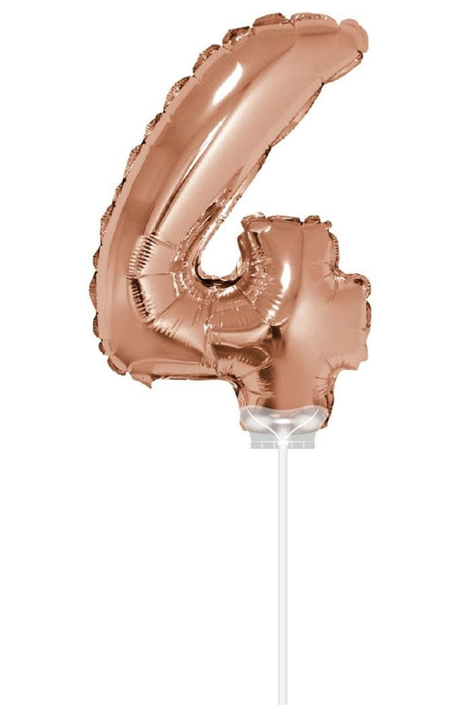 Feestbazaar Folieballon Cijfer '4' Rose Goud 40cm met stokje