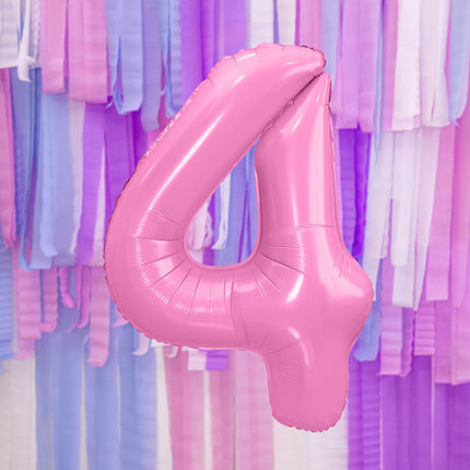 Feestbazaar Folieballon cijfer 4 roze 86cm