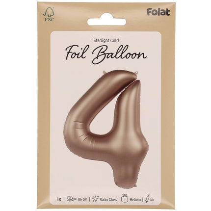 Feestbazaar Folieballon Cijfer 4 Starlight Gold (86cm)