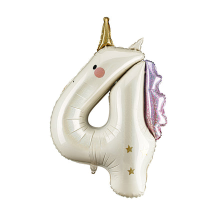 Feestbazaar Folieballon Cijfer 4 Unicorn (93cm)