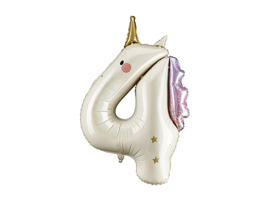 Feestbazaar Folieballon Cijfer 4 Unicorn (93cm)