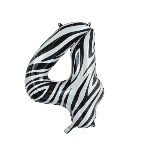 Feestbazaar Folieballon Cijfer 4 Zebra (86cm)