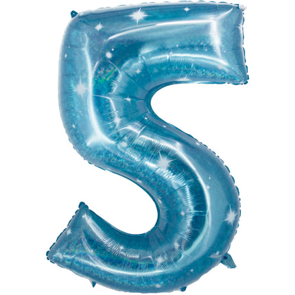 Feestbazaar Folieballon Cijfer 5 Galactic Aqua (101cm)