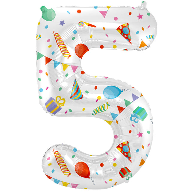Feestbazaar Folieballon Cijfer 5 Joyful Party - 86 cm