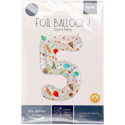 Feestbazaar Folieballon Cijfer 5 Joyful Party - 86 cm