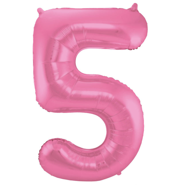 Feestbazaar Folieballon Cijfer 5 Metallic Mat Roze (86cm)