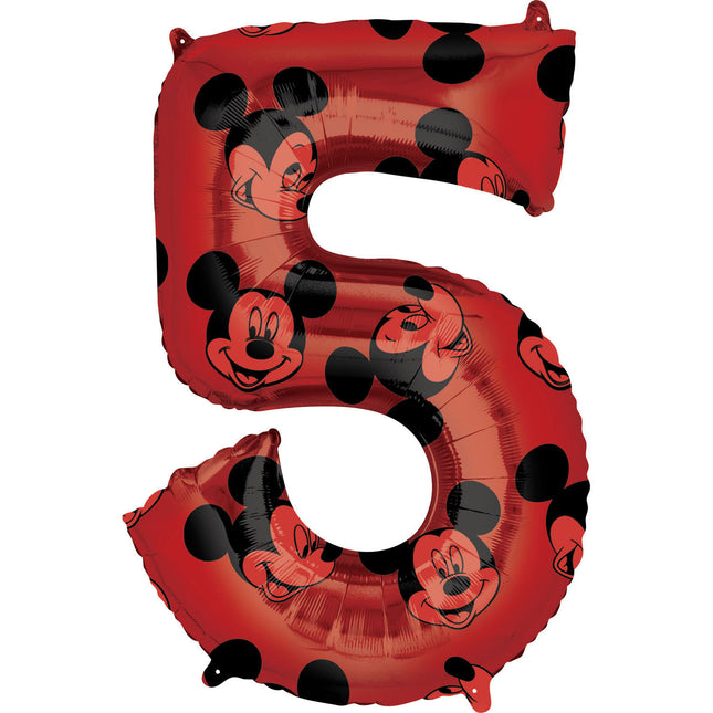 Feestbazaar Folieballon Cijfer 5 Mickey Mouse Rood (66cm)