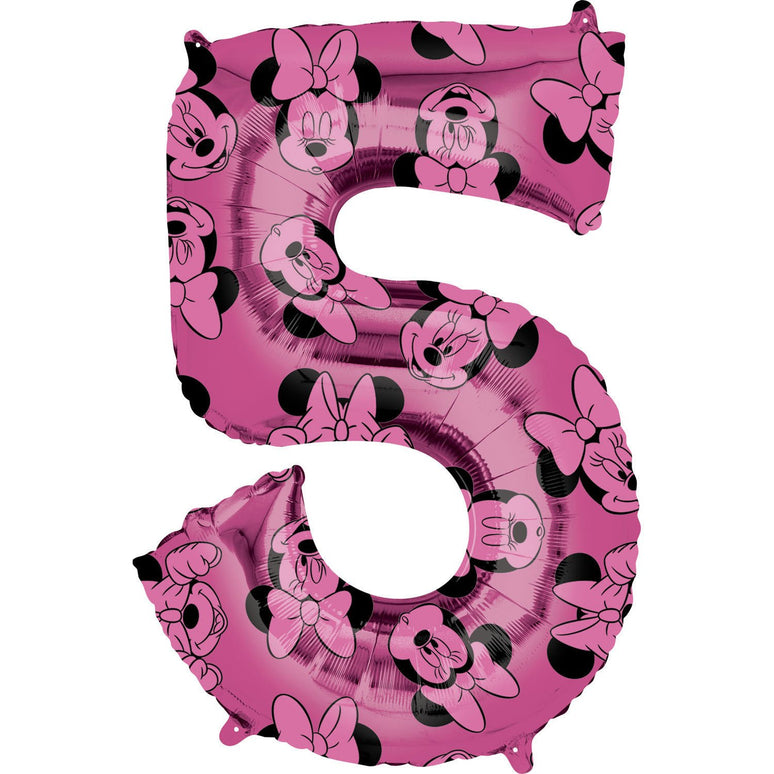 Feestbazaar Folieballon Cijfer 5 Minnie Mouse Roze (66cm)