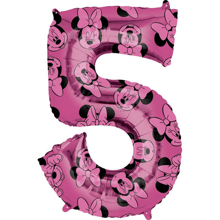 Feestbazaar Folieballon Cijfer 5 Minnie Mouse Roze (66cm)