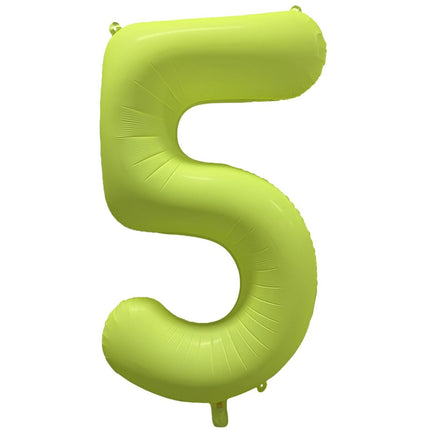 Feestbazaar Folieballon Cijfer 5 Neon Geel (86cm)