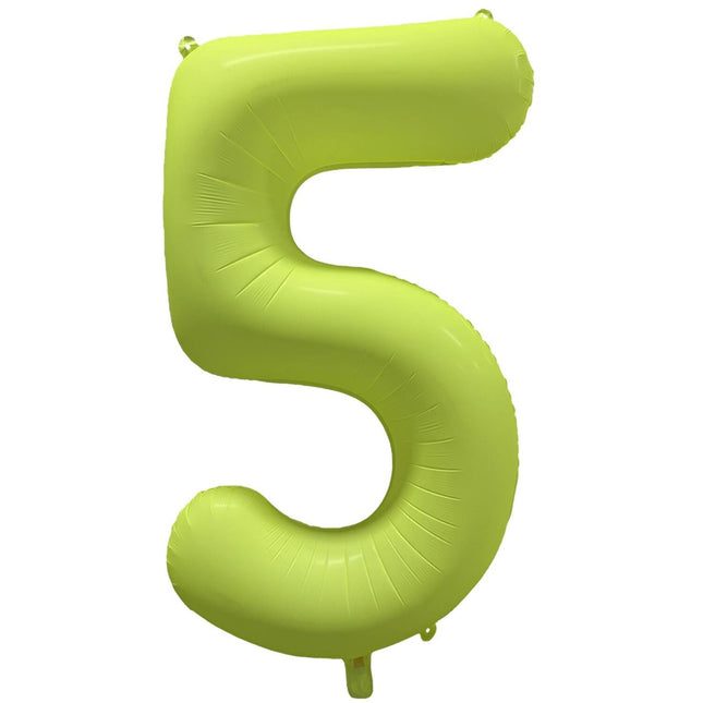 Feestbazaar Folieballon Cijfer 5 Neon Geel (86cm)