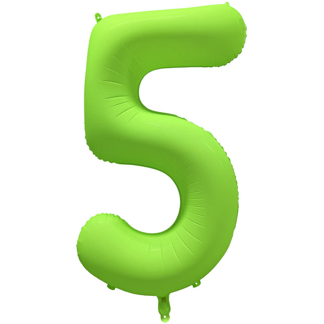 Feestbazaar Folieballon Cijfer 5 Neon Groen (86cm)