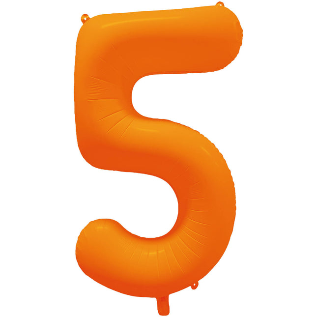 Feestbazaar Folieballon Cijfer 5 Neon Oranje (86cm)