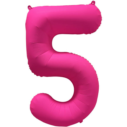 Feestbazaar Folieballon Cijfer 5 Neon Roze (86cm)