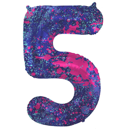 Feestbazaar Folieballon Cijfer 5 Paint Splash Neon (86cm)