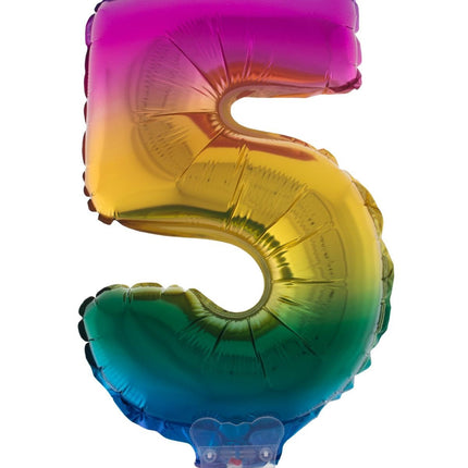 Feestbazaar Folieballon Cijfer 5 Regenboog - 41cm