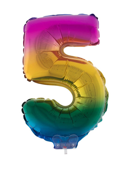 Feestbazaar Folieballon Cijfer 5 Regenboog - 41cm