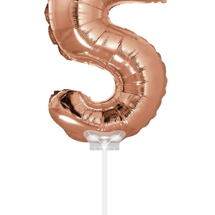 Feestbazaar Folieballon Cijfer '5' Rose Goud 40cm met stokje