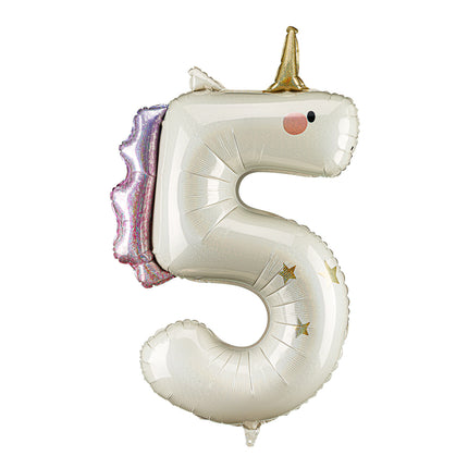 Feestbazaar Folieballon Cijfer 5 Unicorn (93cm)