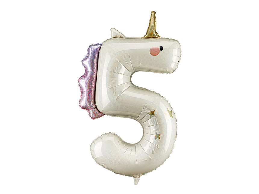 Feestbazaar Folieballon Cijfer 5 Unicorn (93cm)