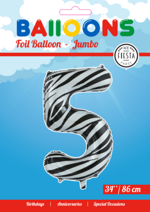 Feestbazaar Folieballon Cijfer 5 Zebra (86cm)