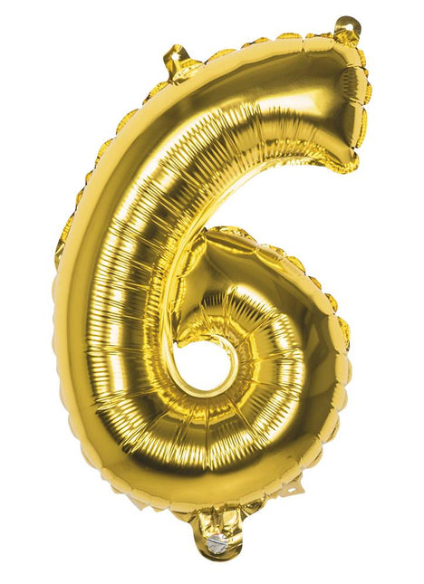 Feestbazaar Folieballon Cijfer '6' Goud 36cm
