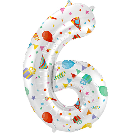 Feestbazaar Folieballon Cijfer 6 Joyful Party - 86 cm