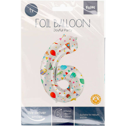 Feestbazaar Folieballon Cijfer 6 Joyful Party - 86 cm